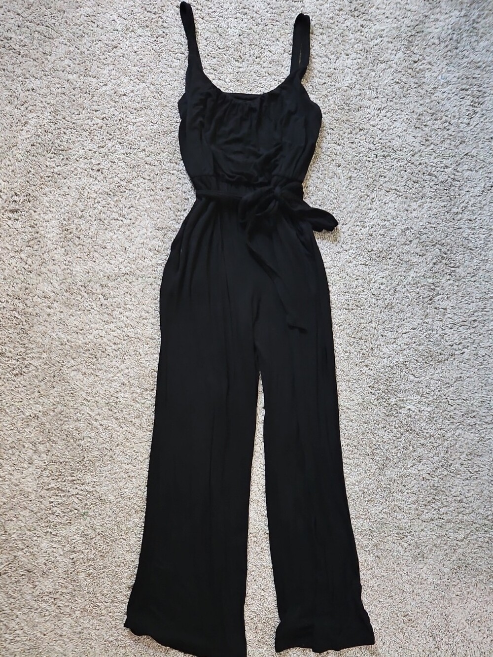 Market & Spruce Black Wide-Leg Jumpsuit with Waist Tie